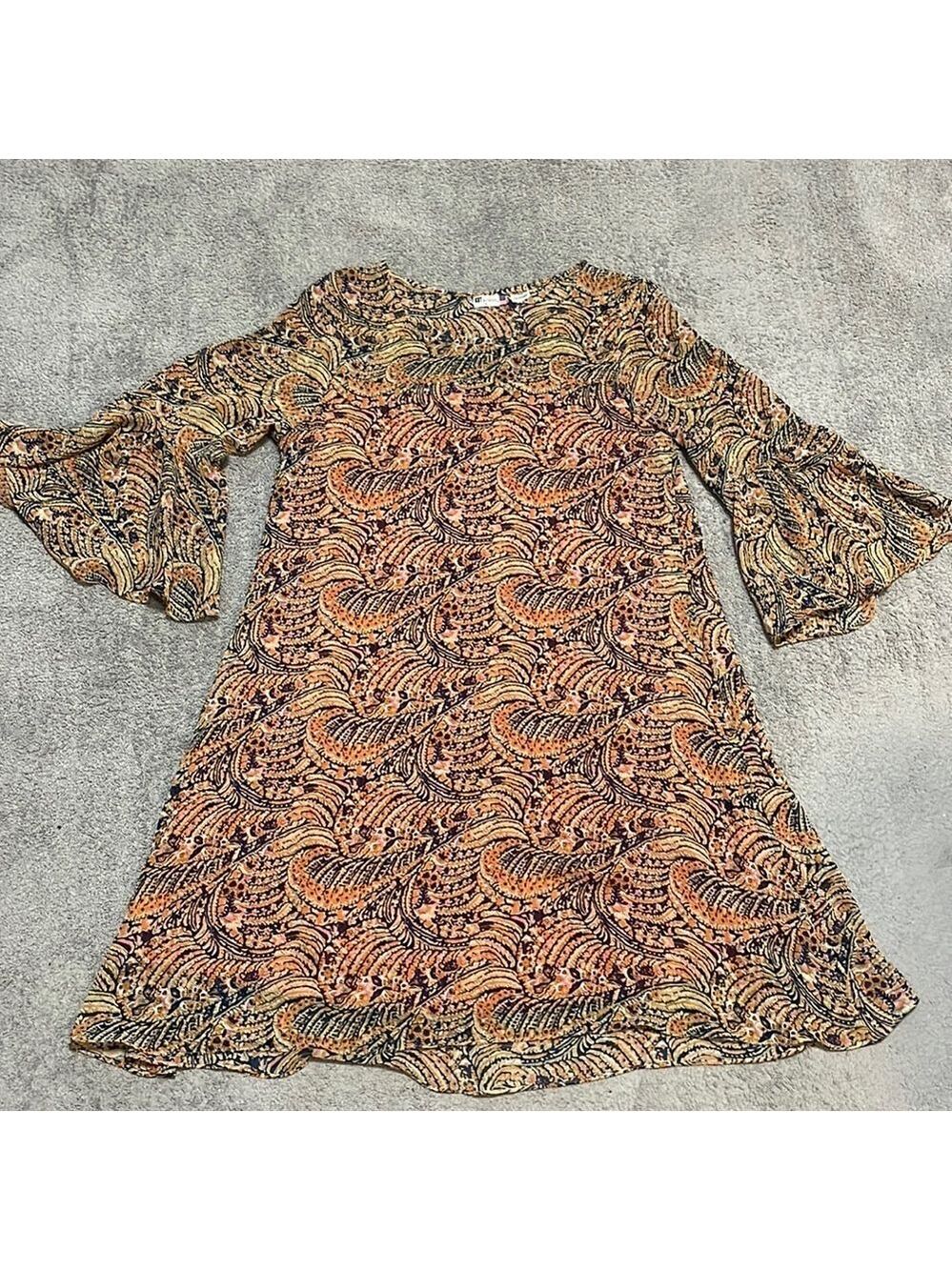 EC Kut from the Kloth Long Sleeve Orange / Purple Print Bell Sleeve  - S…